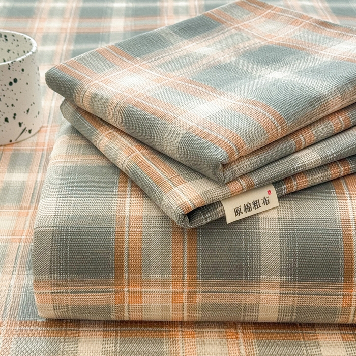 91家纺网 家纺一手货源 找家纺 棉乐町家居 2026新款爆款印花原棉老粗布床单 摩卡格