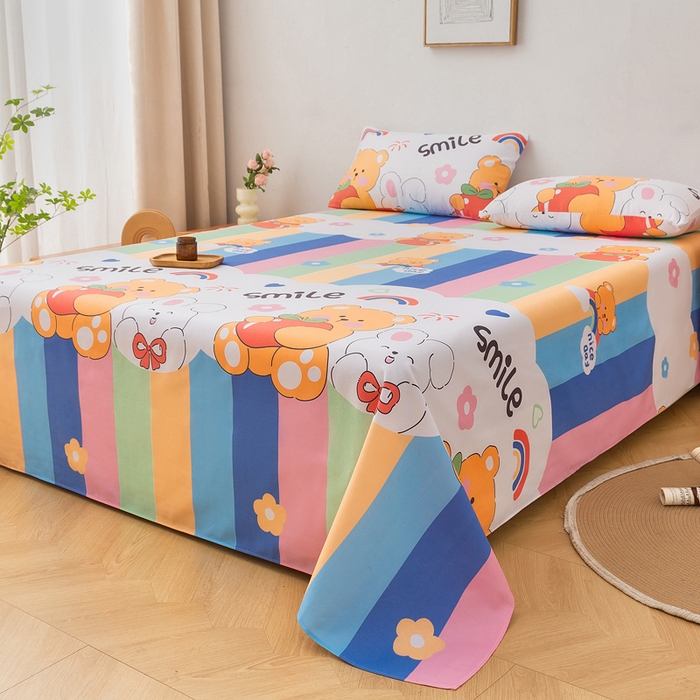 91家纺网 家纺一手货源 找家纺 棉乐町家居 2026新款爆款印花原棉老粗布床单 七彩花园