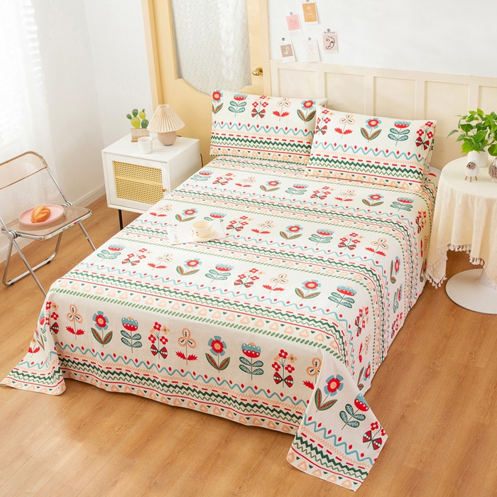 91家纺网 家纺一手货源 找家纺 棉乐町家居 2026新款爆款印花原棉老粗布床单 时尚宠儿