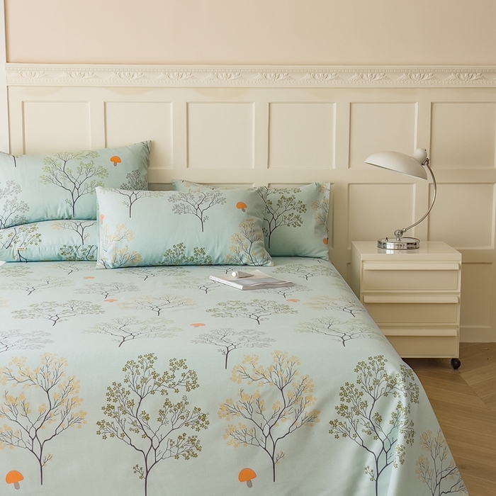 91家纺网 家纺一手货源 找家纺 棉乐町家居 2026新款爆款印花原棉老粗布床单 蚀妆