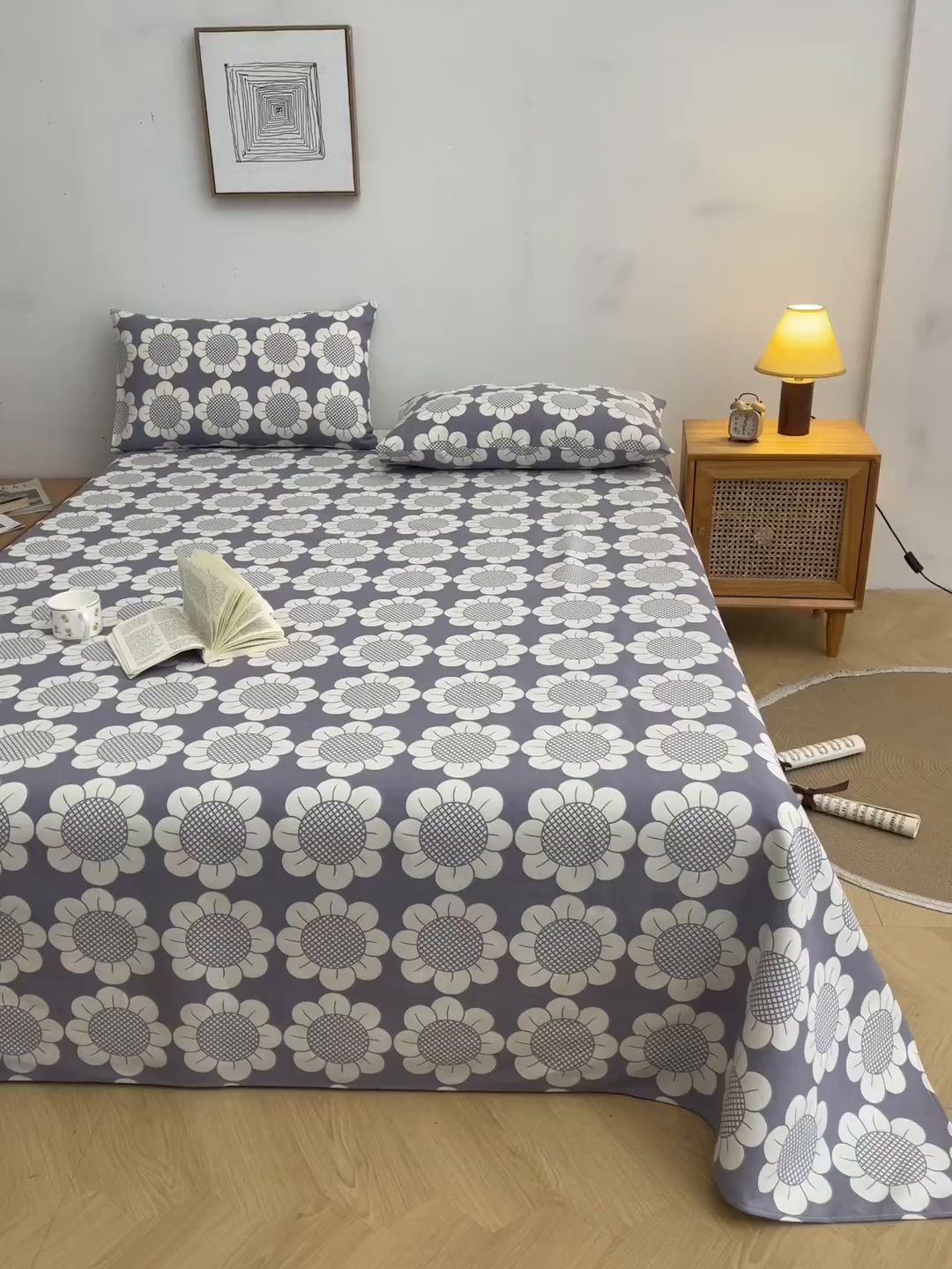 91家纺网 家纺一手货源 找家纺 棉乐町家居 2026新款爆款印花原棉老粗布床单 太阳花