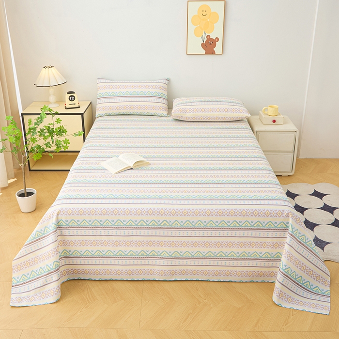 棉乐町家居 2026新款爆款印花原棉老粗布床单 条雅恋