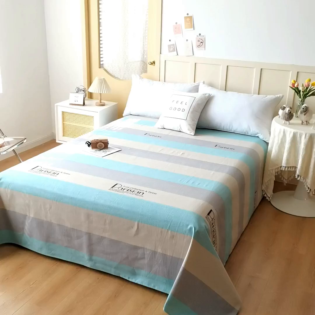 91家纺网 家纺一手货源 找家纺 棉乐町家居 2026新款爆款印花原棉老粗布床单 微语-蓝