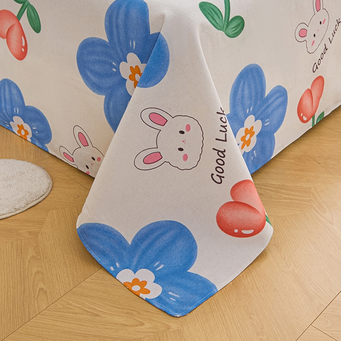 91家纺网 家纺一手货源 找家纺 棉乐町家居 2026新款爆款印花原棉老粗布床单 小花 lucky兔