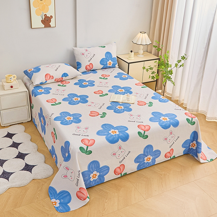 91家纺网 家纺一手货源 找家纺 棉乐町家居 2026新款爆款印花原棉老粗布床单 小花 lucky兔