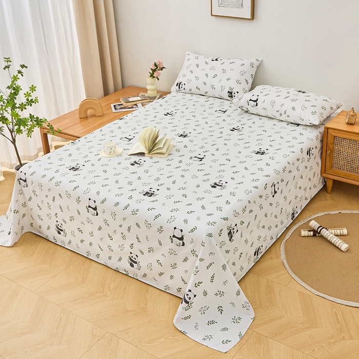 91家纺网 家纺一手货源 找家纺 棉乐町家居 2026新款爆款印花原棉老粗布床单 熊猫宝贝