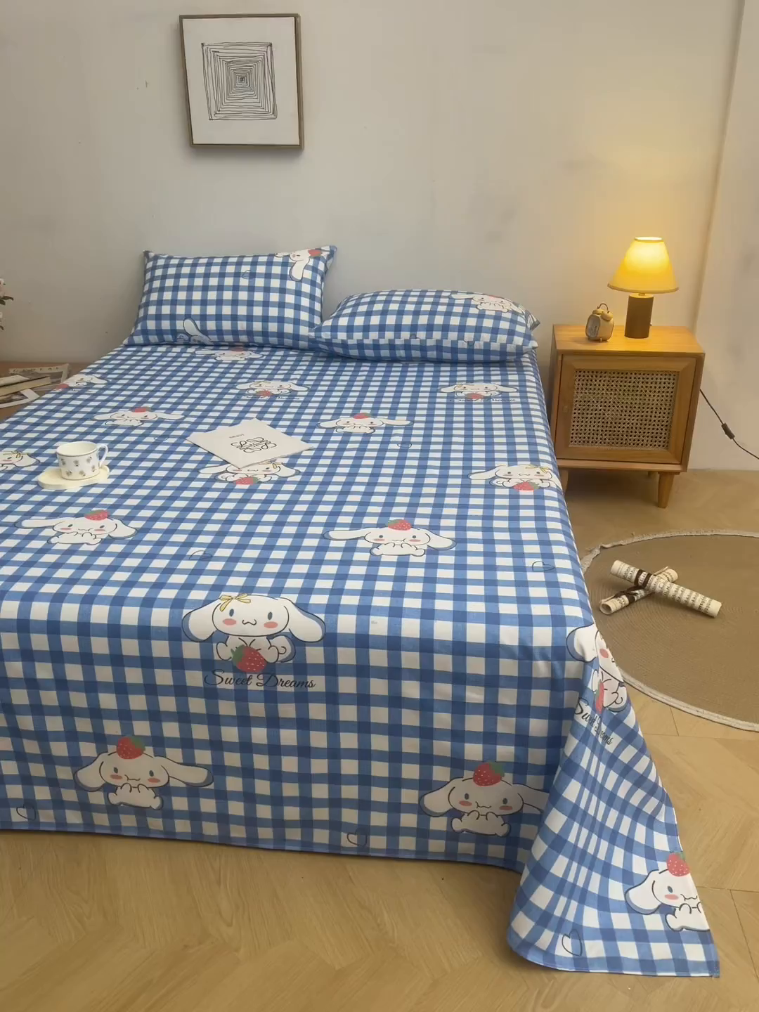 91家纺网 家纺一手货源 找家纺 棉乐町家居 2026新款爆款印花原棉老粗布床单 玉贵狗-蓝格