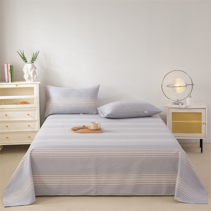 91家纺网 家纺一手货源 找家纺 棉乐町家居 2026新款原棉标印花老粗布床单 淡雅