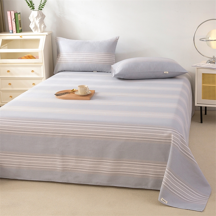 91家纺网 家纺一手货源 找家纺 棉乐町家居 2026新款原棉标印花老粗布床单 淡雅