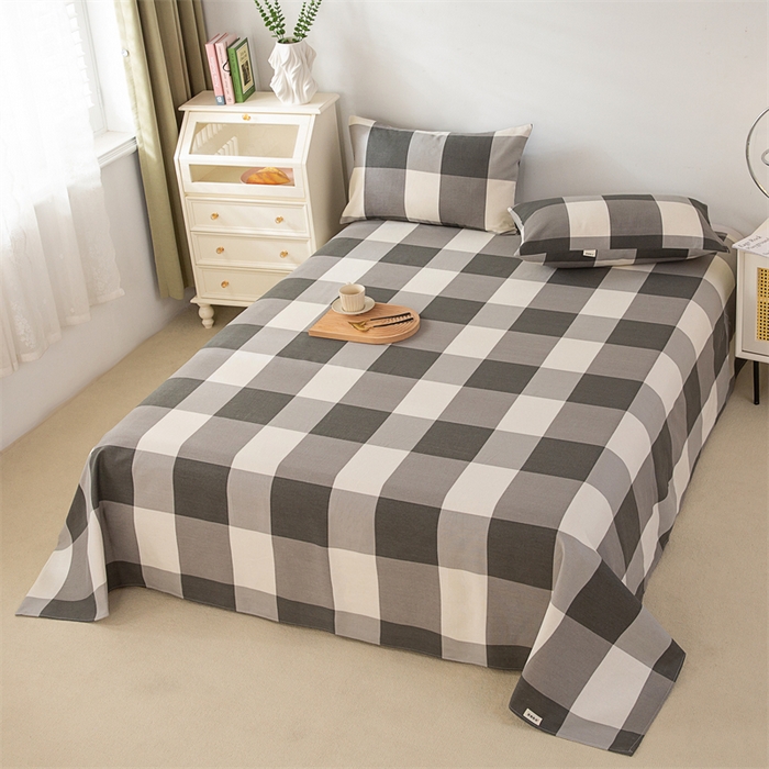 91家纺网 家纺一手货源 找家纺 棉乐町家居 2026新款原棉标印花老粗布床单 灰格