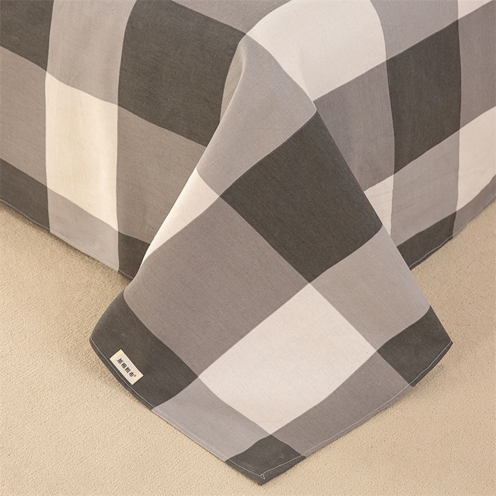 91家纺网 家纺一手货源 找家纺 棉乐町家居 2026新款原棉标印花老粗布床单 灰格