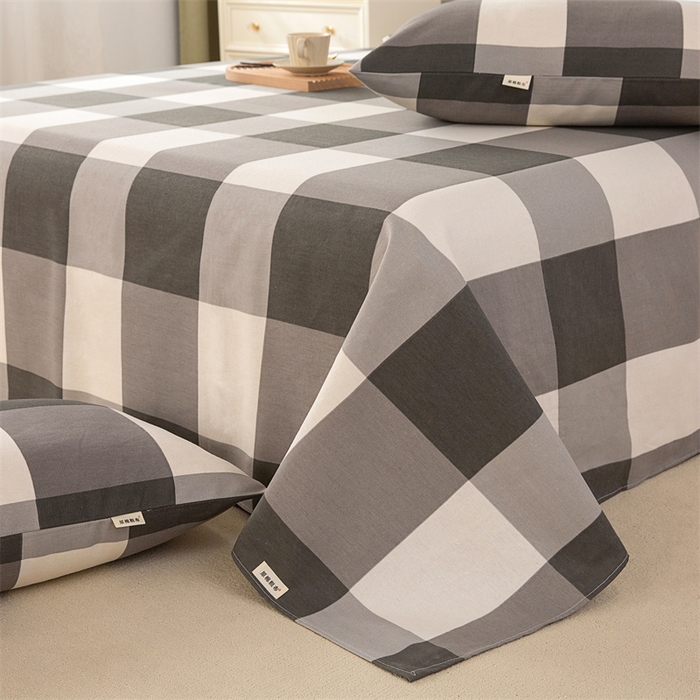 91家纺网 家纺一手货源 找家纺 棉乐町家居 2026新款原棉标印花老粗布床单 灰格