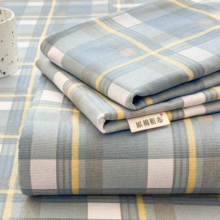91家纺网 家纺一手货源 找家纺 棉乐町家居 2026新款原棉标印花老粗布床单 简兮蓝