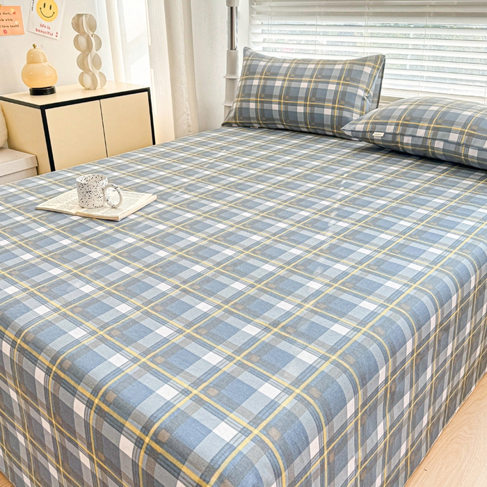 91家纺网 家纺一手货源 找家纺 棉乐町家居 2026新款原棉标印花老粗布床单 简兮蓝