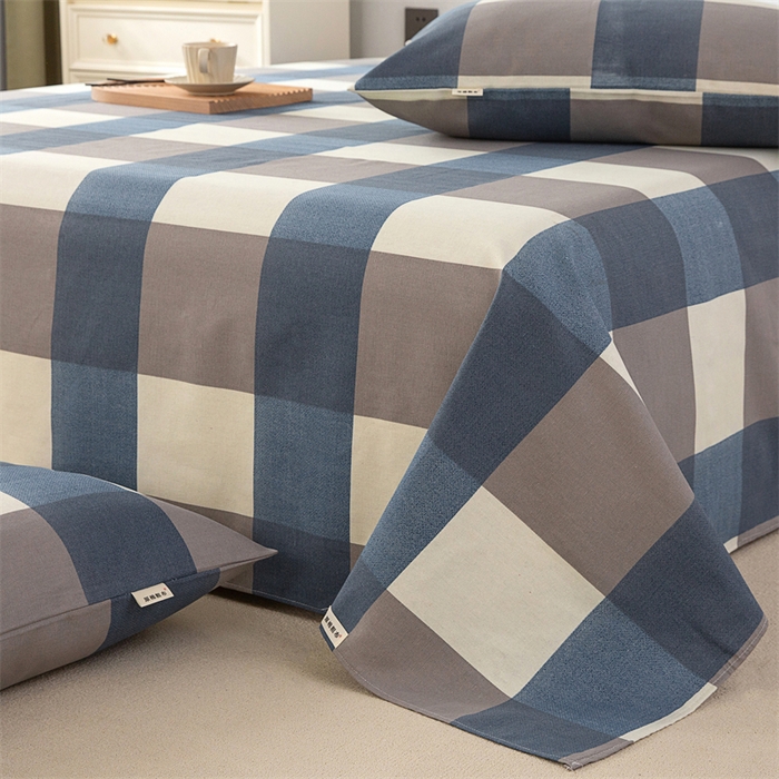 91家纺网 家纺一手货源 找家纺 棉乐町家居 2026新款原棉标印花老粗布床单 蓝格