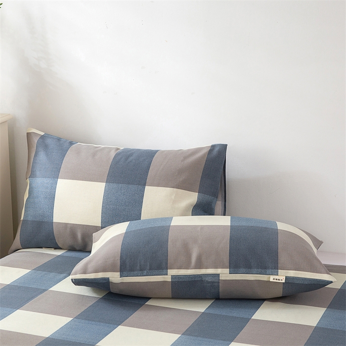 91家纺网 家纺一手货源 找家纺 棉乐町家居 2026新款原棉标印花老粗布床单 蓝格