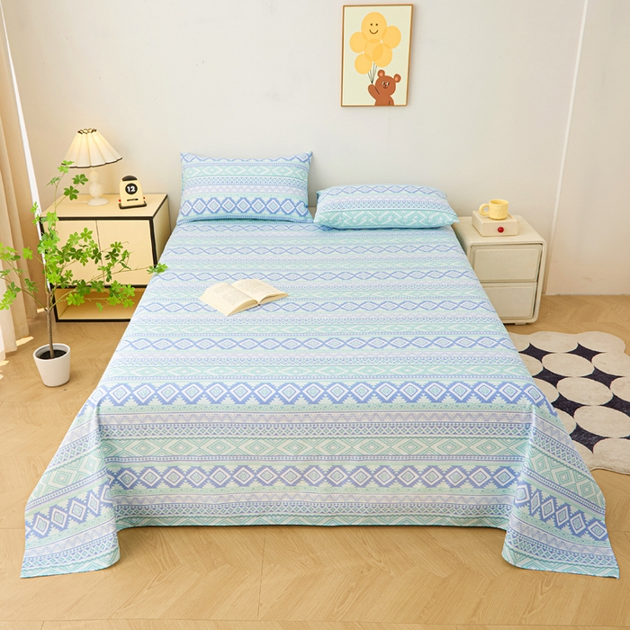 91家纺网 家纺一手货源 找家纺 棉乐町家居 2026新款原棉标印花老粗布床单 蓝色恋格