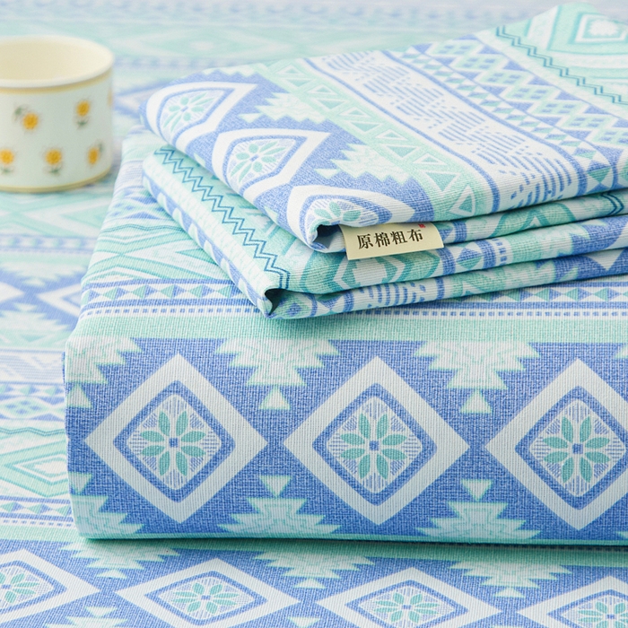 91家纺网 家纺一手货源 找家纺 棉乐町家居 2026新款原棉标印花老粗布床单 蓝色恋格