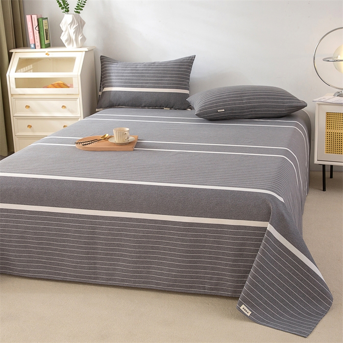 91家纺网 家纺一手货源 找家纺 棉乐町家居 2026新款原棉标印花老粗布床单 冷灰