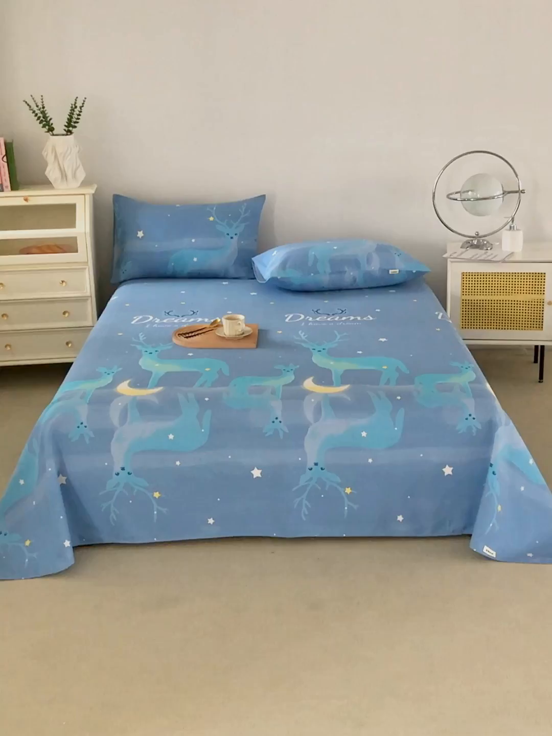 91家纺网 家纺一手货源 找家纺 棉乐町家居 2026新款原棉标印花老粗布床单 梦幻小鹿