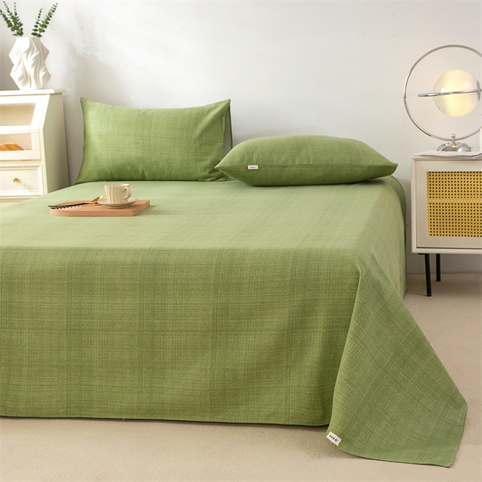 91家纺网 家纺一手货源 找家纺 棉乐町家居 2026新款原棉标印花老粗布床单 嫩绿