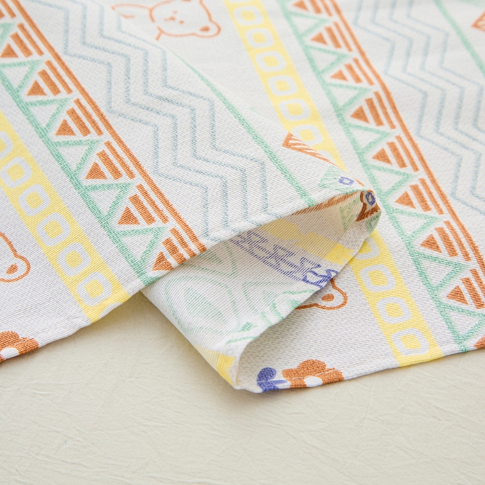 91家纺网 家纺一手货源 找家纺 棉乐町家居 2026新款原棉标印花老粗布床单 条纹小熊