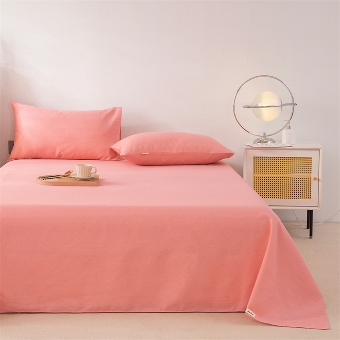 91家纺网 家纺一手货源 找家纺 棉乐町家居 2026新款原棉标印花老粗布床单 樱花粉