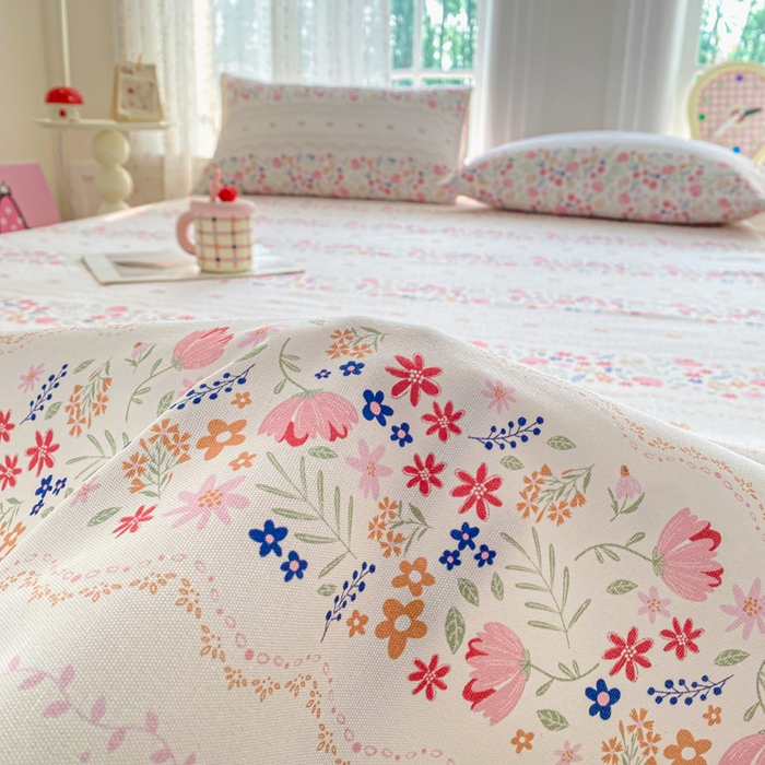 91家纺网 家纺一手货源 找家纺 金泰莱 2026新款工艺款原棉印花老粗布床单系列 芬芳