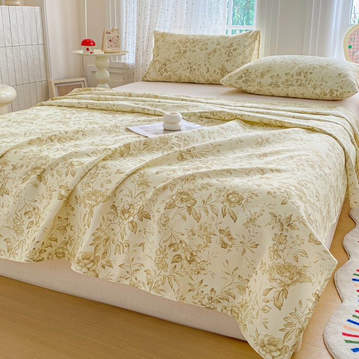 91家纺网 家纺一手货源 找家纺 金泰莱 2026新款工艺款原棉印花老粗布床单系列 晴栀