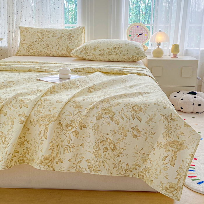 91家纺网 家纺一手货源 找家纺 金泰莱 2026新款工艺款原棉印花老粗布床单系列 晴栀