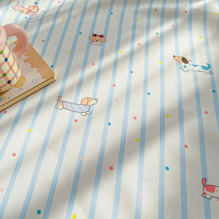 91家纺网 家纺一手货源 找家纺 金泰莱 2026新款工艺款原棉印花老粗布床单系列 条纹狗