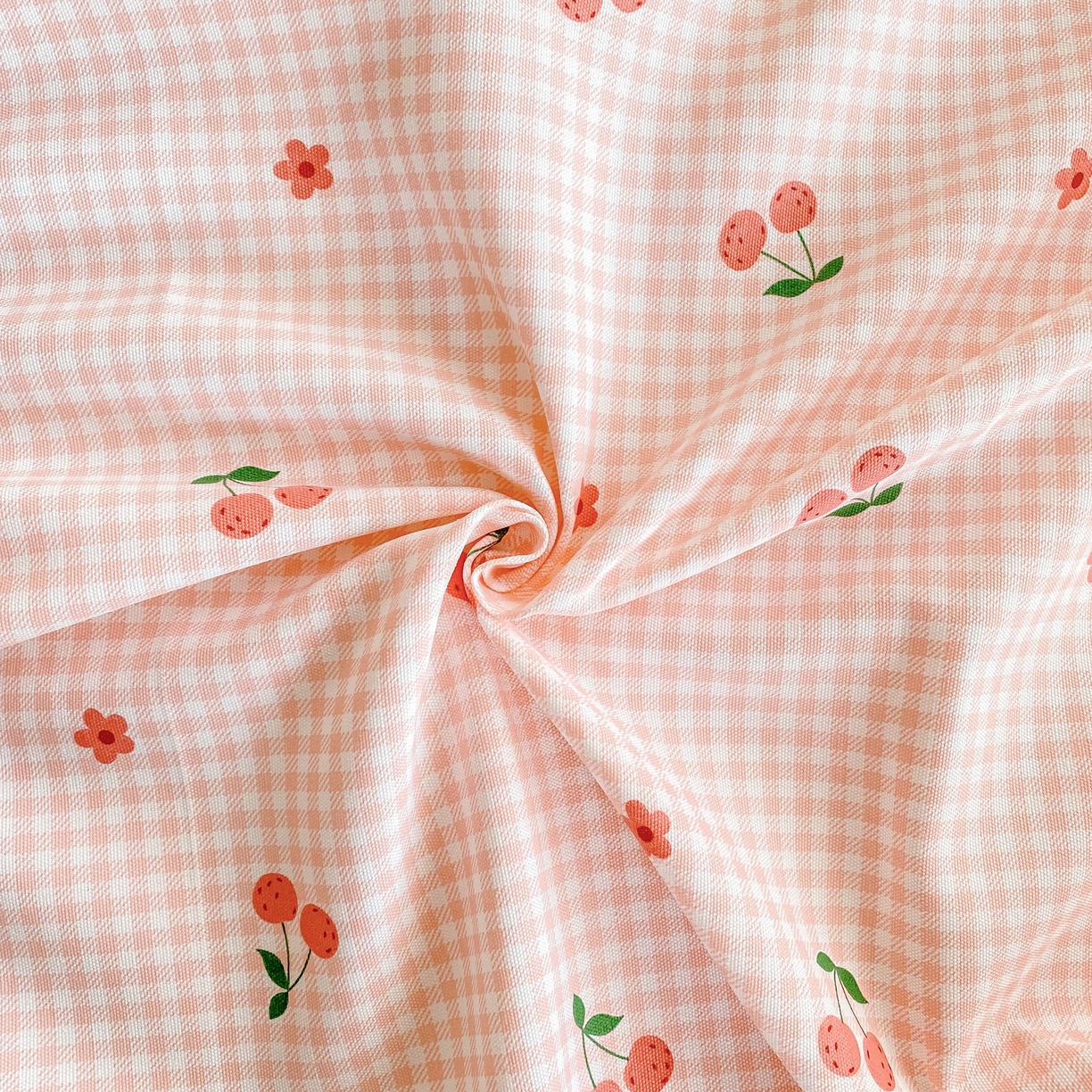 91家纺网 家纺一手货源 找家纺 金泰莱 2026新款工艺款原棉印花老粗布床单系列 格子樱桃