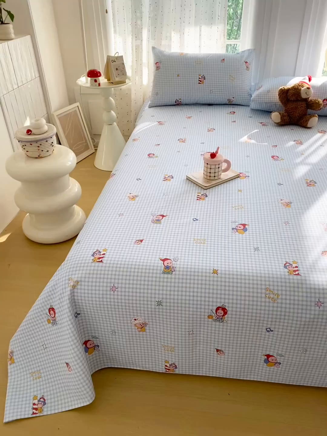 91家纺网 家纺一手货源 找家纺 金泰莱 2026新款工艺款原棉印花老粗布床单系列 红帽格