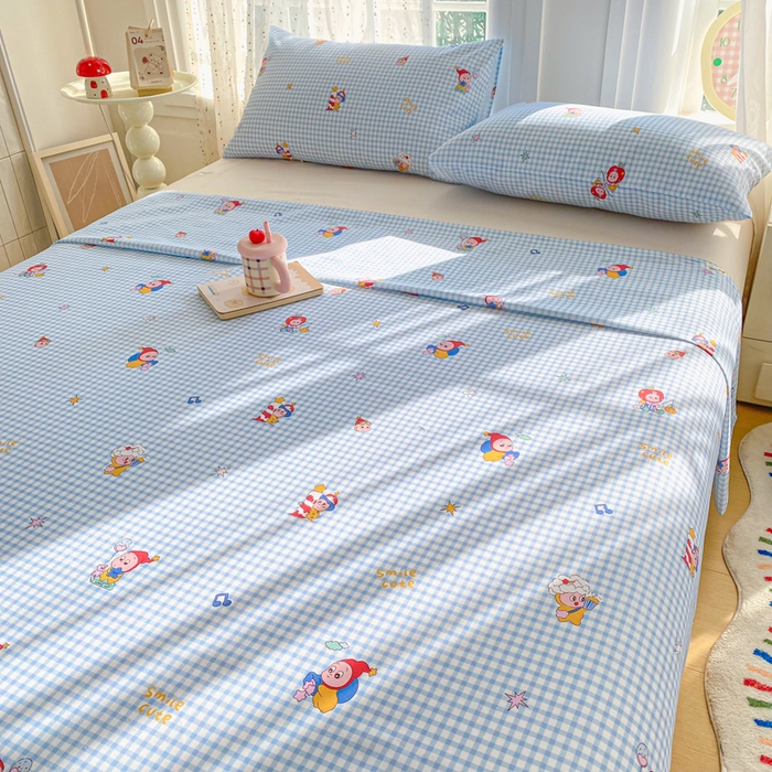 91家纺网 家纺一手货源 找家纺 金泰莱 2026新款工艺款原棉印花老粗布床单系列 红帽格