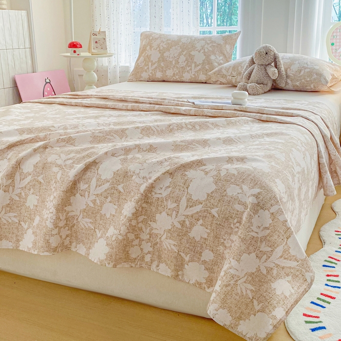 91家纺网 家纺一手货源 找家纺 金泰莱 2026新款工艺款原棉印花老粗布床单系列 玉兰