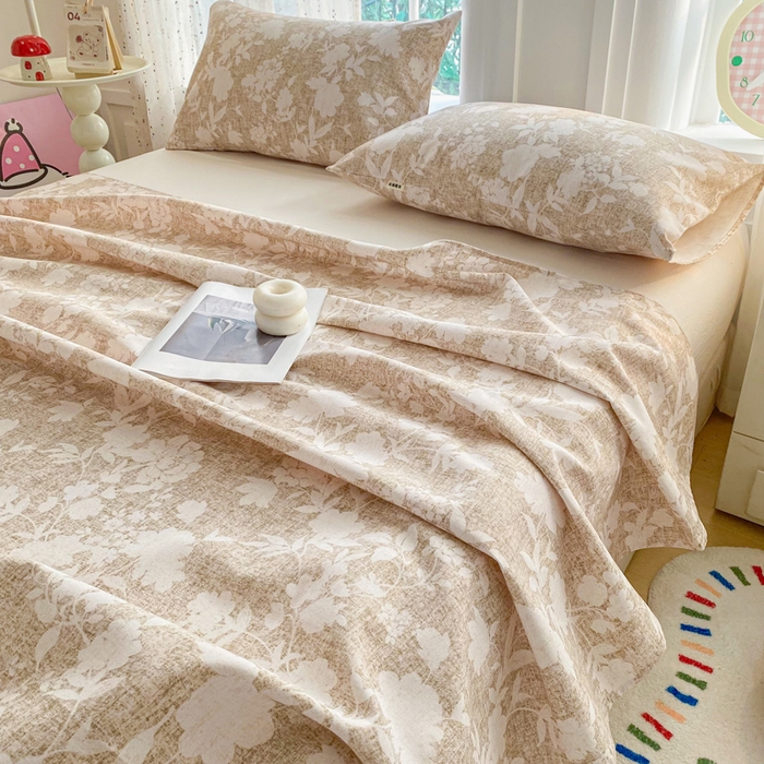 91家纺网 家纺一手货源 找家纺 金泰莱 2026新款工艺款原棉印花老粗布床单系列 玉兰