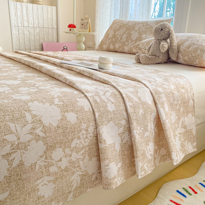 91家纺网 家纺一手货源 找家纺 金泰莱 2026新款工艺款原棉印花老粗布床单系列 玉兰