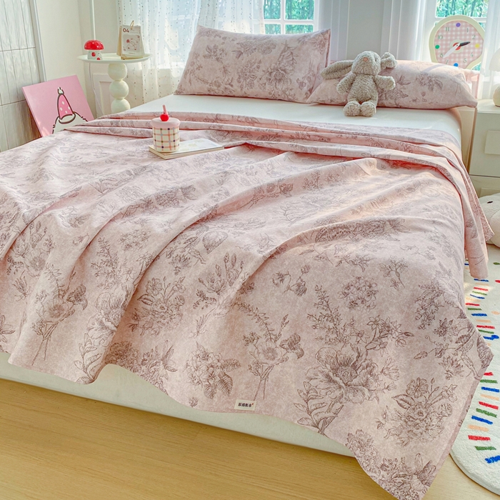 91家纺网 家纺一手货源 找家纺 金泰莱 2026新款工艺款原棉印花老粗布床单系列 木槿