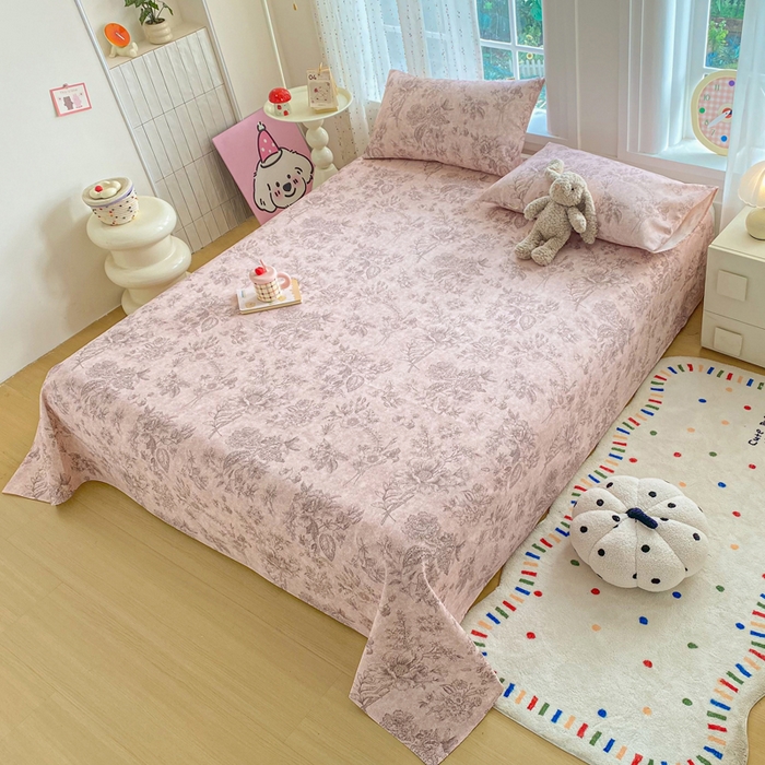 91家纺网 家纺一手货源 找家纺 金泰莱 2026新款工艺款原棉印花老粗布床单系列 木槿