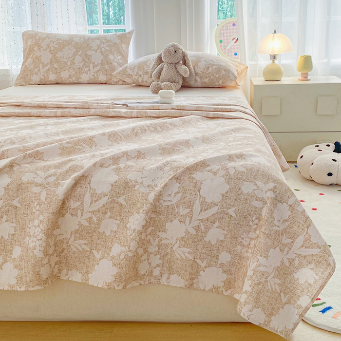 91家纺网 家纺一手货源 找家纺 金泰莱 2026新款工艺款原棉印花老粗布床单系列 玉兰