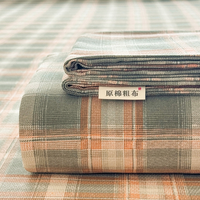 91家纺网 家纺一手货源 找家纺 金泰莱 2026新款爆款印花原棉老粗布床单 摩卡格