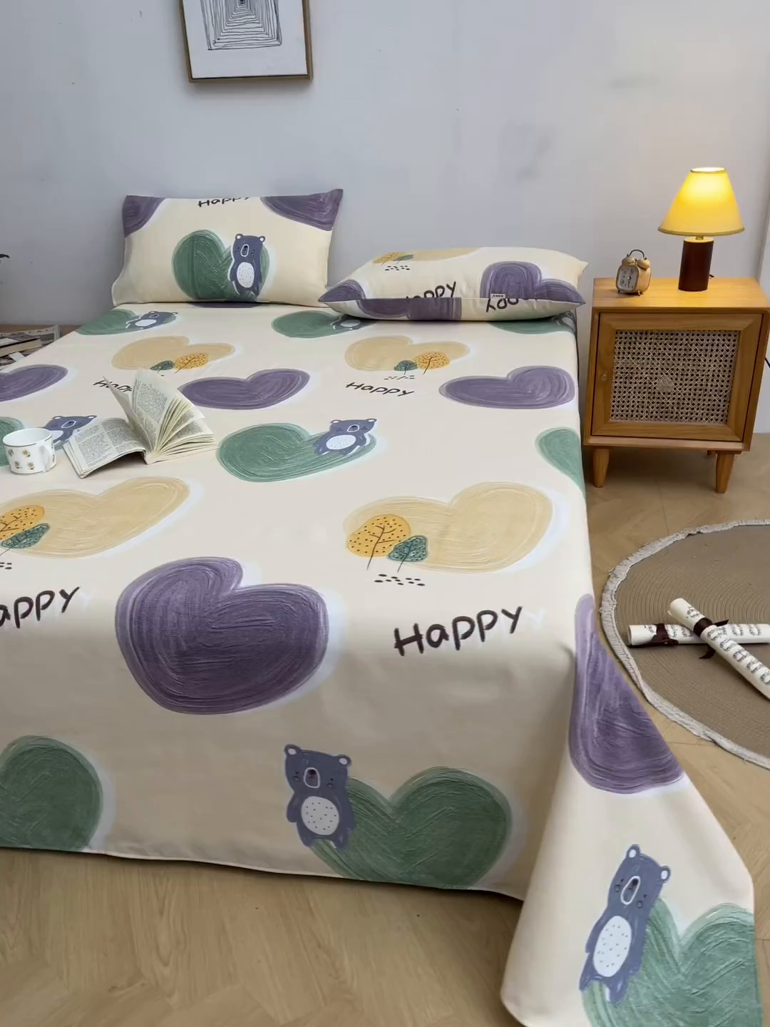 91家纺网 家纺一手货源 找家纺 金泰莱 2026新款爆款印花原棉老粗布床单 暖心绒语