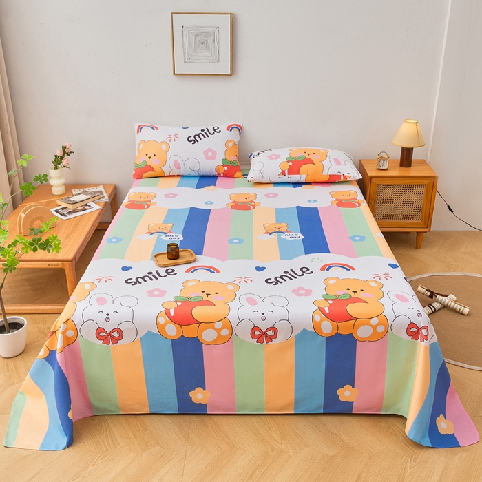 金泰莱 2026新款爆款印花原棉老粗布床单 七彩花园