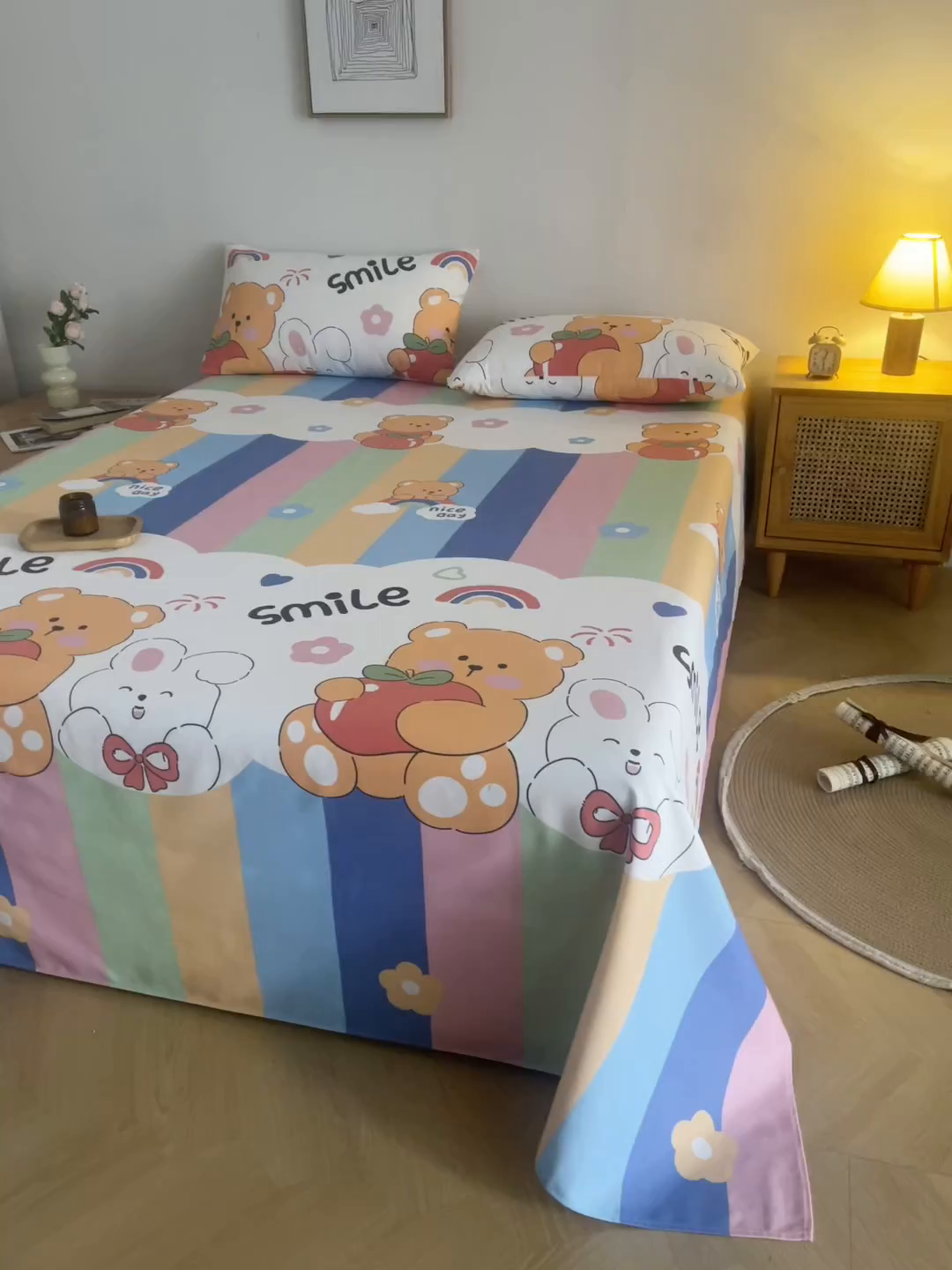 91家纺网 家纺一手货源 找家纺 金泰莱 2026新款爆款印花原棉老粗布床单 七彩花园