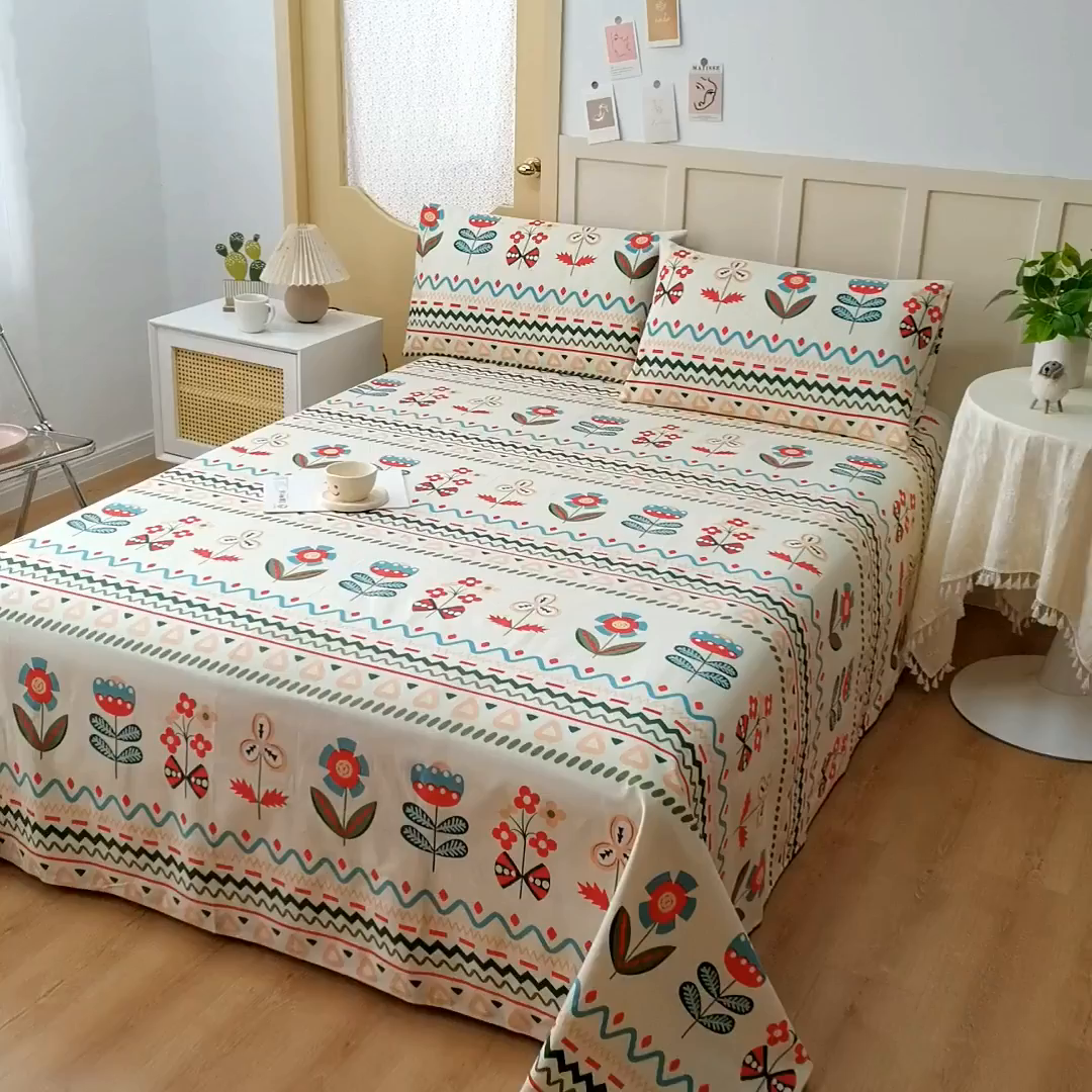 91家纺网 家纺一手货源 找家纺 金泰莱 2026新款爆款印花原棉老粗布床单 时尚宠儿