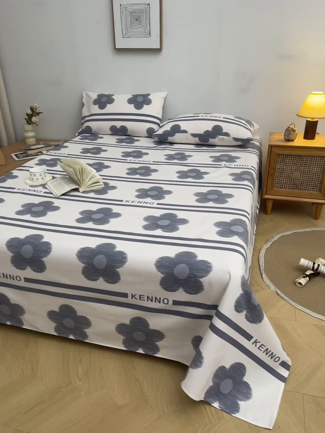 91家纺网 家纺一手货源 找家纺 金泰莱 2026新款爆款印花原棉老粗布床单 水墨花