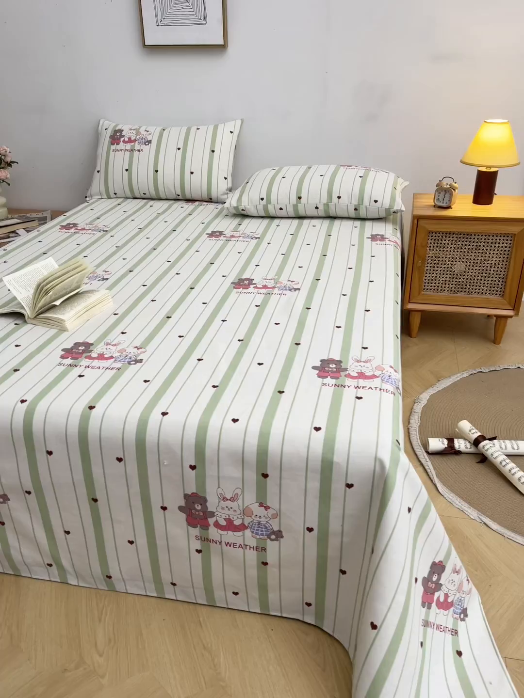 91家纺网 家纺一手货源 找家纺 金泰莱 2026新款爆款印花原棉老粗布床单 甜酷法则