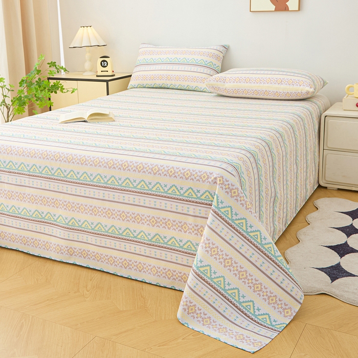 91家纺网 家纺一手货源 找家纺 金泰莱 2026新款爆款印花原棉老粗布床单 条雅恋