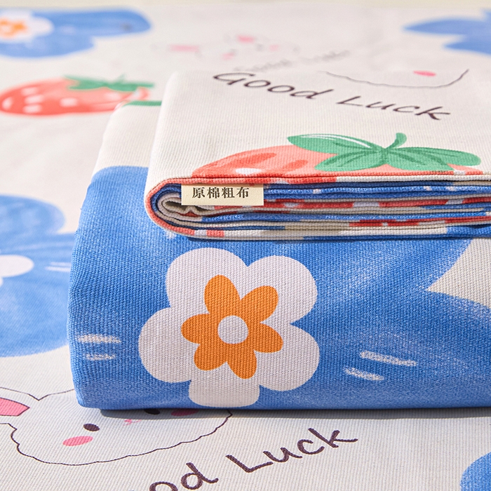 91家纺网 家纺一手货源 找家纺 金泰莱 2026新款爆款印花原棉老粗布床单 小花 lucky兔