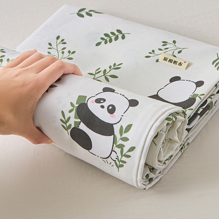 91家纺网 家纺一手货源 找家纺 金泰莱 2026新款爆款印花原棉老粗布床单 熊猫宝贝